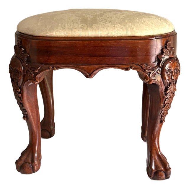 Vintage Thornton White Charleston South Carolina Chippendale Style Carved Mahogany Footstool 18.25"h X17"x15" For Sale