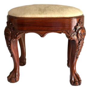Vintage Thornton White Charleston South Carolina Chippendale Style Carved Mahogany Footstool 18.25"h X17"x15"