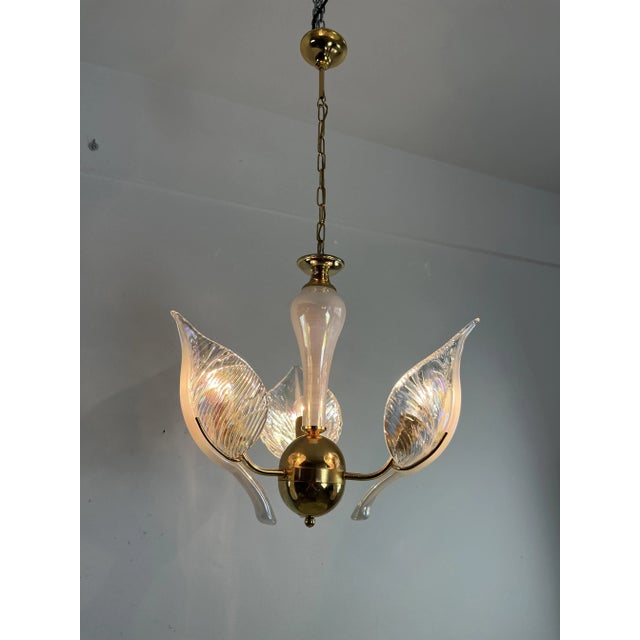 Metal Mid-Century Hanging Light with Murano Glass Leaves, 1960s For Sale - Image 7 of 13