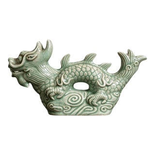 Chinese Ceramic Ornament,Longqun Ware Hand Carved Celadon Glaze Porcelain Dragon Statue For Sale