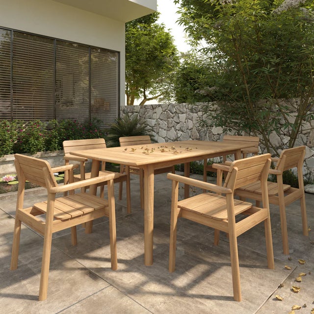 Experience outdoor dining in style with the Modurn Teak Outdoor Dining by Hi Teak Stacking Armchair set. This four-piece...