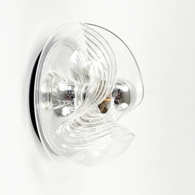 Stunning set of 3 of glass wall lights/sconces 'wave' model (also called 'futura') designed by koch & lowy for peill &...