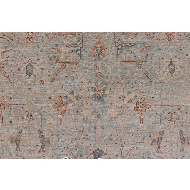 Early 21st Century Afghanistan Tabriz Rug in Soft Blue, Sand With Allover Floral and Lattice Design For Sale - Image 5 of 12
