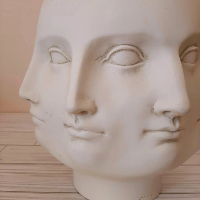 Ceramic Modern Abstract Multi Face Unglazed Vitruvian Pottery Head Vase Fornasetti Alder Style For Sale - Image 7 of 7