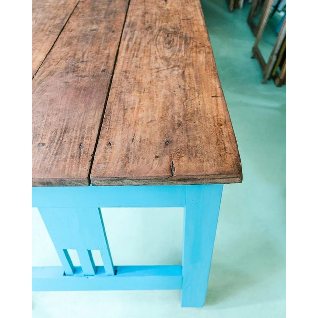 Blue Very Long Vintage French Wooden Cloister Table For Sale - Image 8 of 11
