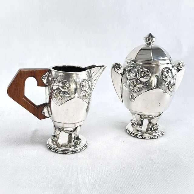 Metal Art Deco Coffee Tea Set in Silver Plated from Ramelpa, 1920s, Set of 5 For Sale - Image 7 of 12