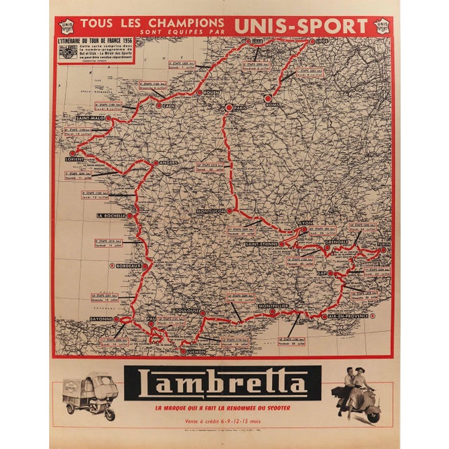 1956 Tour De France Map, Unis Sport, Lambrella (Linen Backed) For Sale - Image 4 of 4