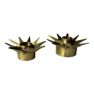 1960s Vintage - Star-Shaped Solid Brass Candle Sticks, Candle Holder, Set of 2, Christmas Decoration For Sale