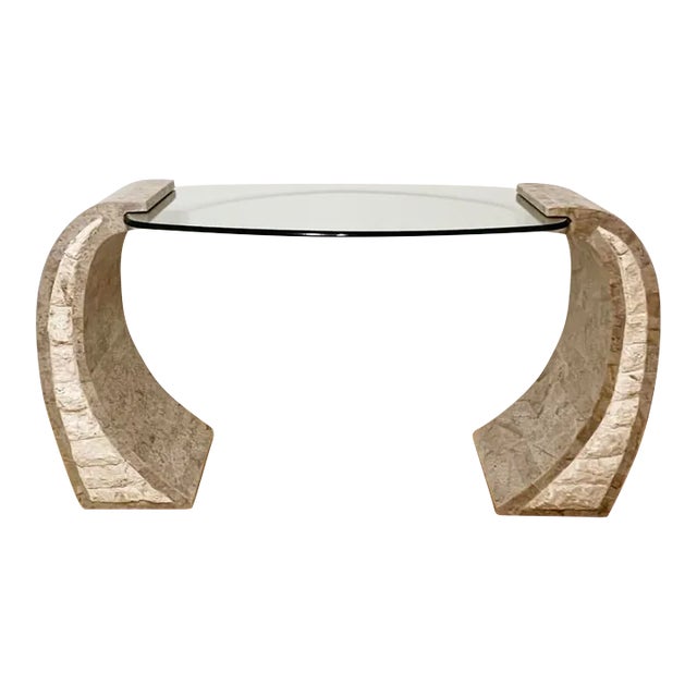 Maitland Smith Style Postmodern Tessellated Stone Travertine Console Table For Sale