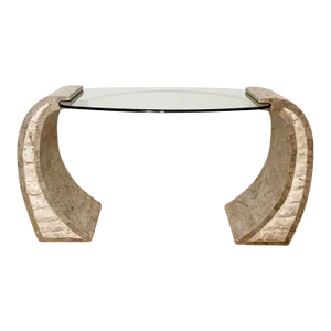 Maitland Smith Style Postmodern Tessellated Stone Travertine Console Table