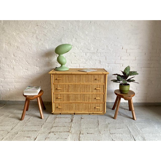 Italian Wicker and Rattan Chest of Drawers, 1970s, in Flawless conditions. Designed 1970 to 1979