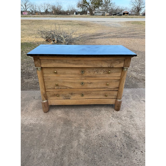19th Century French Empire Walnut Bleached Marble Top Chest of Drawer / Commodes For Sale - Image 11 of 12