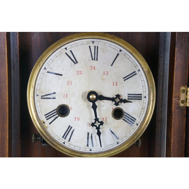 Antique German Junghans Vienna Mahogany Converted Battery Power Clock 31" For Sale - Image 11 of 18