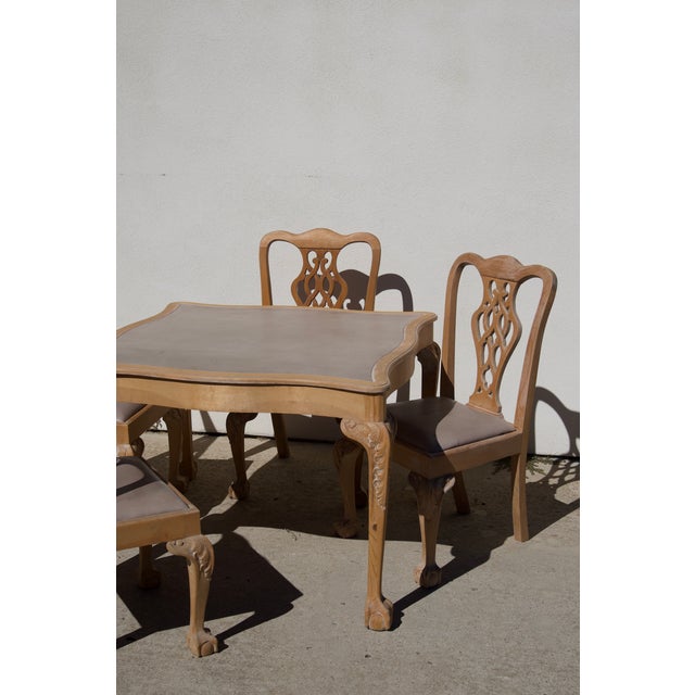 Late 20th Century Handcrafted Chippendale-Style Game Table and Four Chairs With Leather, Set of 5 For Sale - Image 10 of 14