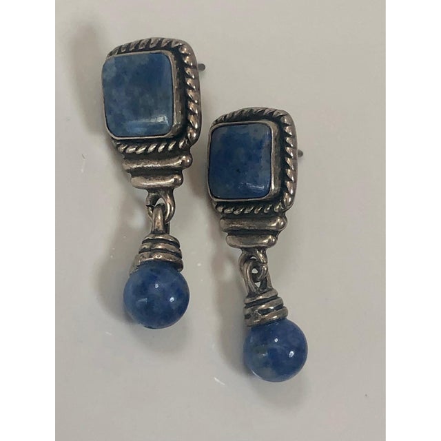 Native American Lapis Lazuli Sterling Drop Earrings, a Pair For Sale - Image 6 of 10