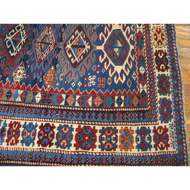 Late 19th Century 1890s Blue Navy Geoemtric Tribal Antique Caucasian Shirvan Rug 3'6" X 4'8" Handknotted Wool Carpet For Sale - Image 5 of 6