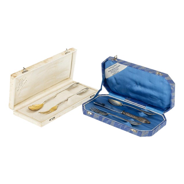 Silver Cutlery Cases, 19th Century, Set of 2 For Sale
