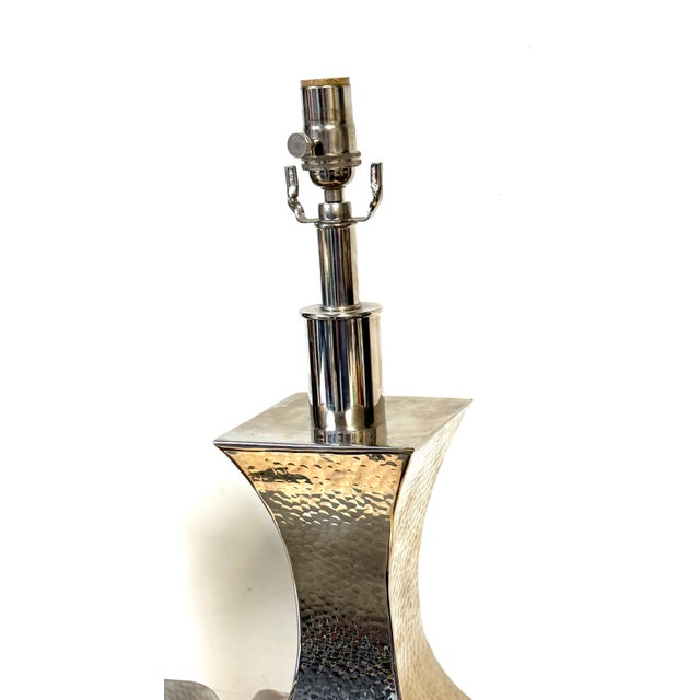 Late 20th Century Monumental Hand-Hammered Silver-Plated Modernist Table Lamps - a Pair For Sale - Image 18 of 18