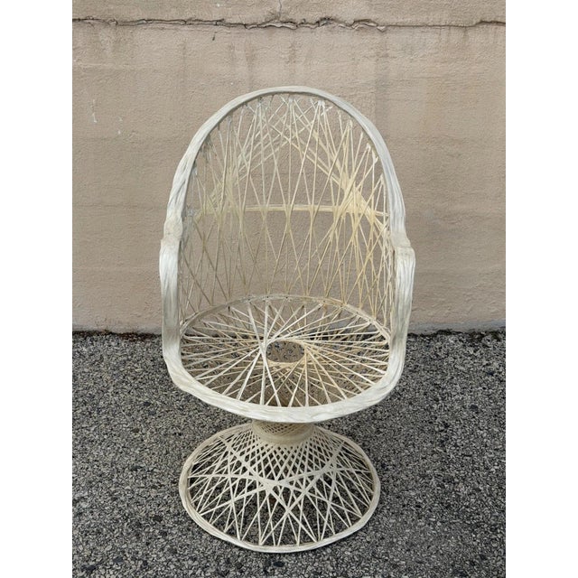 Vintage Russell Woodard Mid Century Spun Fiberglass Pedestal Base Arm Chair Pair For Sale - Image 10 of 16