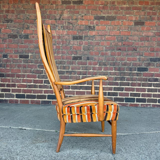 Maxwell Royal Orange and Brown Striped Mid-Century Modern High Back Arm Chair For Sale - Image 10 of 12