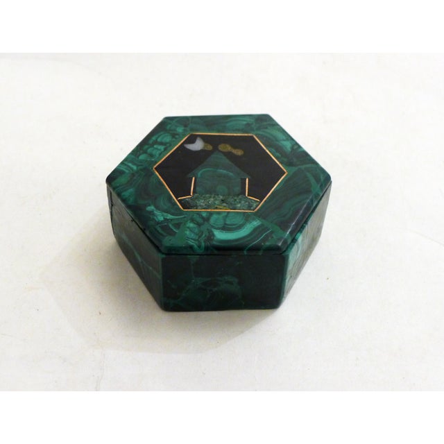 Hexagonal Malachite Box and Lid with Cloisonné Decoration For Sale - Image 10 of 10