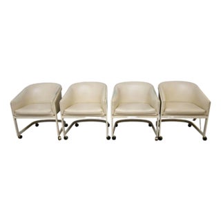 Leather and Chrome Lounge Club Chairs With Casters Attributed to Milo Baughman- Set of 4 For Sale