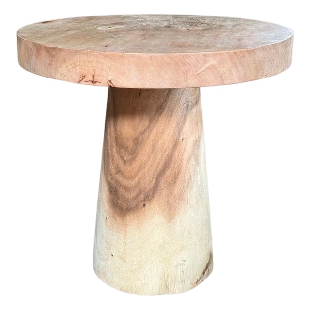 Sculptural Round Table Crafted From Solid Suar Wood, Natural Finish For Sale