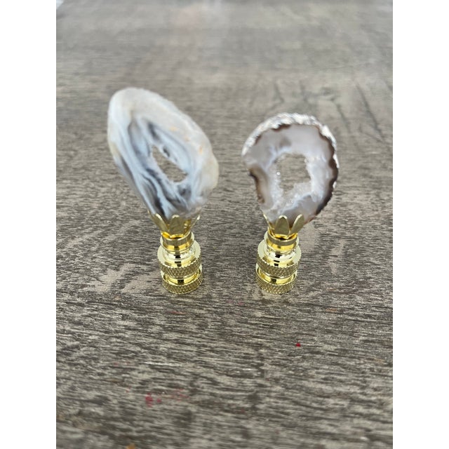 Contemporary 1970s Nature’s Beauty Pair Agate Geodes Lamp Finials For Sale - Image 3 of 4