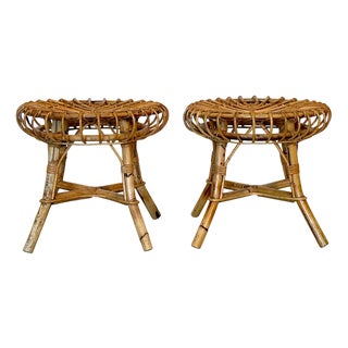 Vintage Rattan and Bamboo Stools, 1970s, Set of 2 For Sale