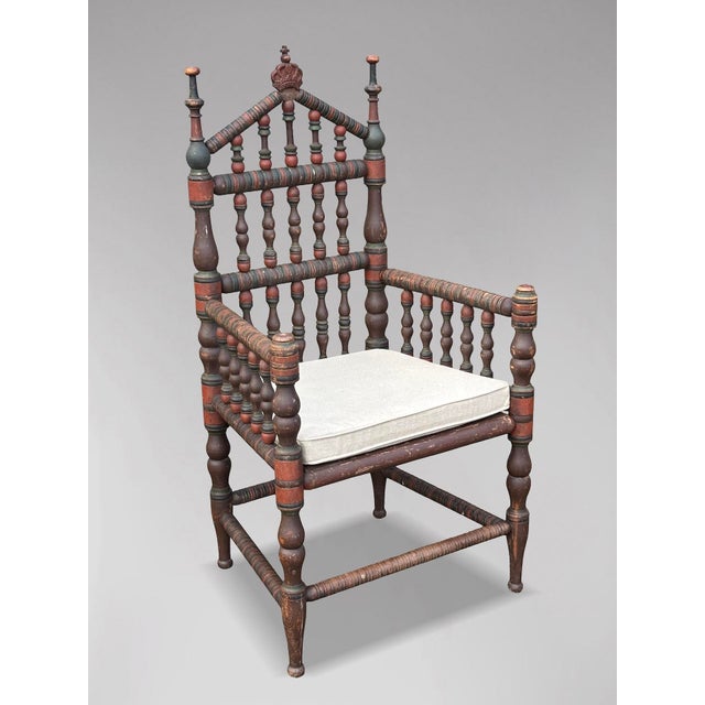 Wood Antique Swedish Bobbin Country Throne Armchair, 1800 For Sale - Image 7 of 15