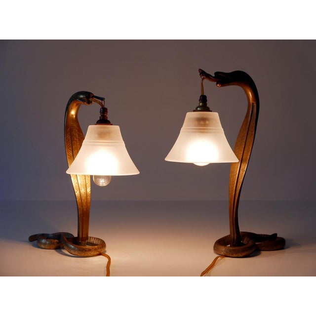 Antique Art Nouveau Bronze Cobra Table Lamps, 1890s, Set of 2 For Sale - Image 6 of 18