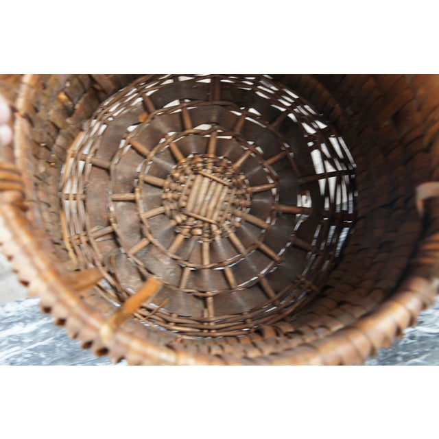 Mid 20th Century Mid 20th Century Vintage Bohemian Spit Reed Woven Gathering Storage Basket, Boho Chic For Sale - Image 5 of 8