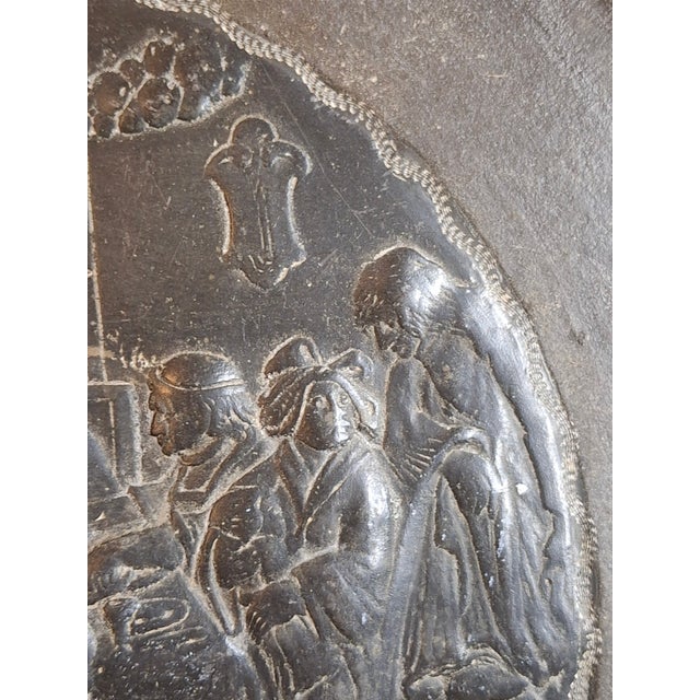 Charcoal 18th Century Continental Pewter Sukkot Sukkah Plate Hebrew Engraved Rare Relief Judaica For Sale - Image 8 of 18