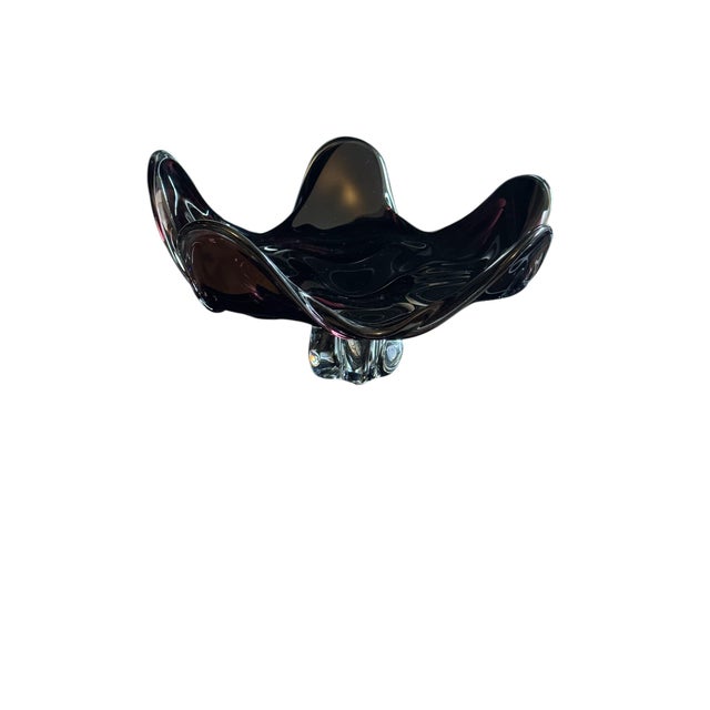 Mid 20th Century Josef Hospodka Chribska Glassworks, Czech Purple Flower Footed Glass Dish For Sale - Image 15 of 17