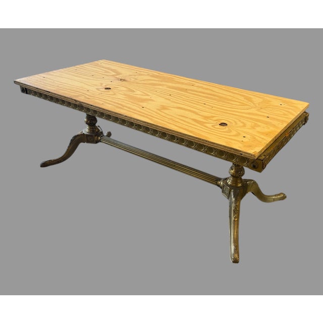 Brass Vintage Marble Top Coffee Table W/ Brass Base Hollywood Regency Neoclassical For Sale - Image 8 of 8