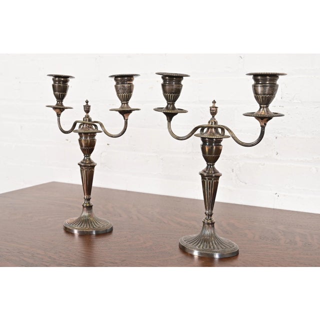 Victorian Tiffany & Co. Antique Victorian Silverplate Two-Arm Candelabras, Pair For Sale - Image 3 of 15
