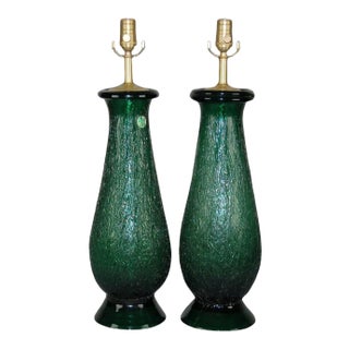 Vintage Murano Glass Craquelure Lamps Green For Sale