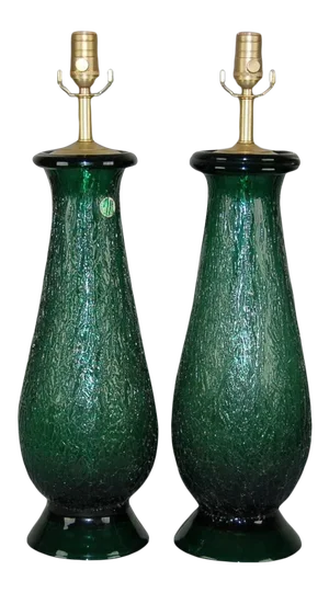 Vintage Murano Glass Craquelure Lamps Green
