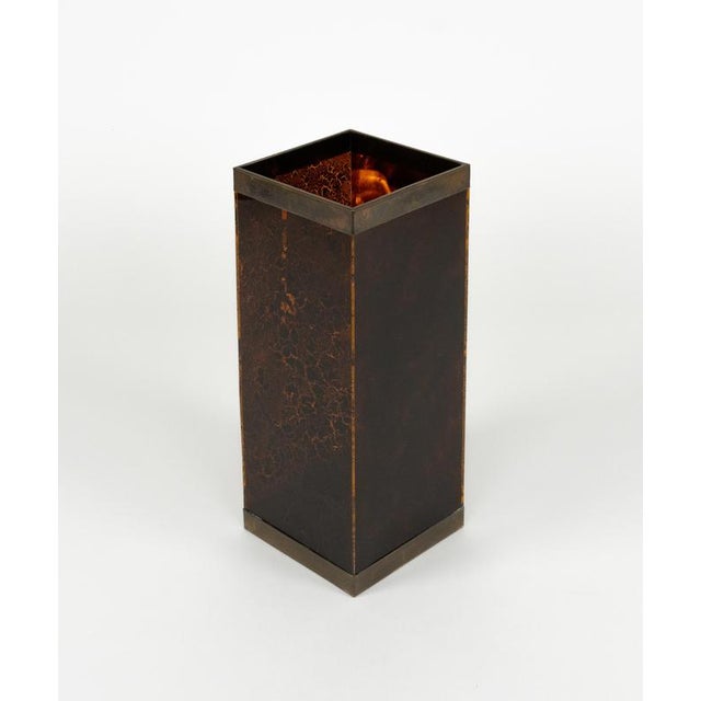 Midcentury amazing umbrella stand in tortoiseshell acrylic effect and brass details in the style of Christian Dior Home....