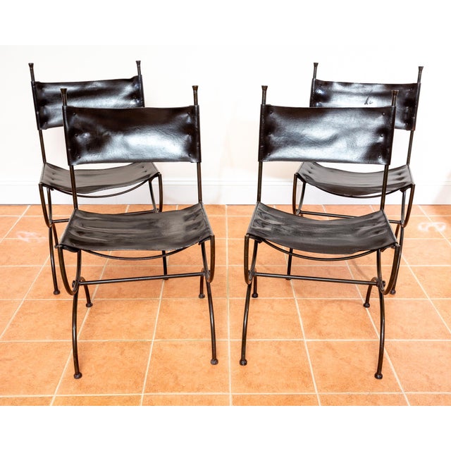 Vintage Dining Chairs in Leather and Wrought Iron, 1970s, Set of 4 For Sale - Image 13 of 18