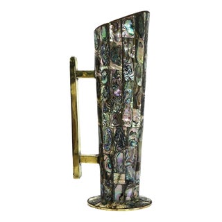 Brass Pitcher with Abalone Inlays Attributed to Los Castillo Taxco For Sale