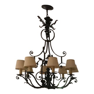 Paul Ferrante Hand-Forged Wrought Iron 8-Light Chandelier For Sale