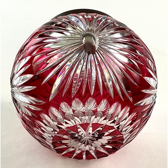 Mid-century modern – Mercedes-Benz, orb shaped clock – cranberry glass cut to clear AA battery clock-good working...