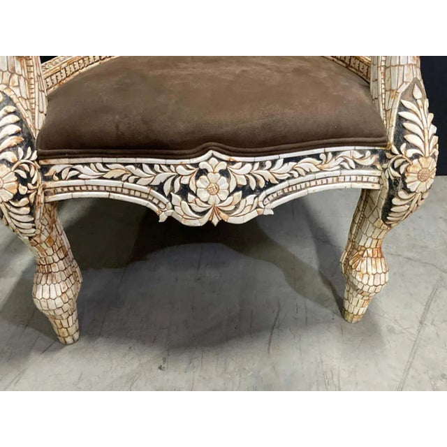 Brown Anglo-Indian Bone-Inlaid Throne Armchair, India For Sale - Image 8 of 15