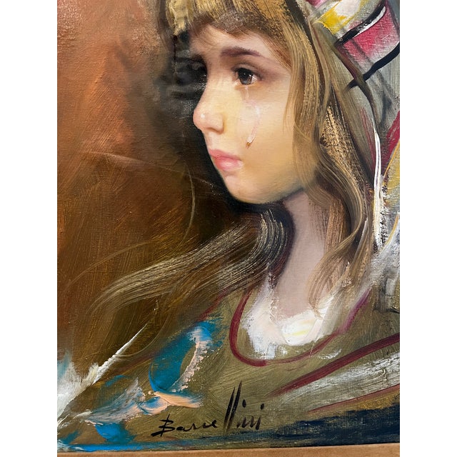 1970s Original Oil on Canvas “Portrait of a Weeping Girl” by S. Barcellini (Italian, B. 1926) For Sale - Image 4 of 6