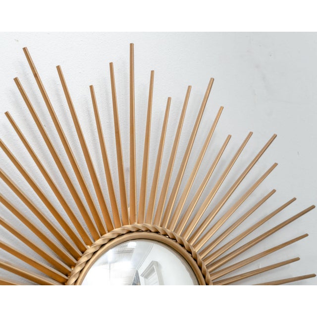 Mid-Century Modern Vintage Sunburst Mirror in Gilded Metal and Curved Glass from Chaty Vallauris, 1950s For Sale - Image 3 of 6