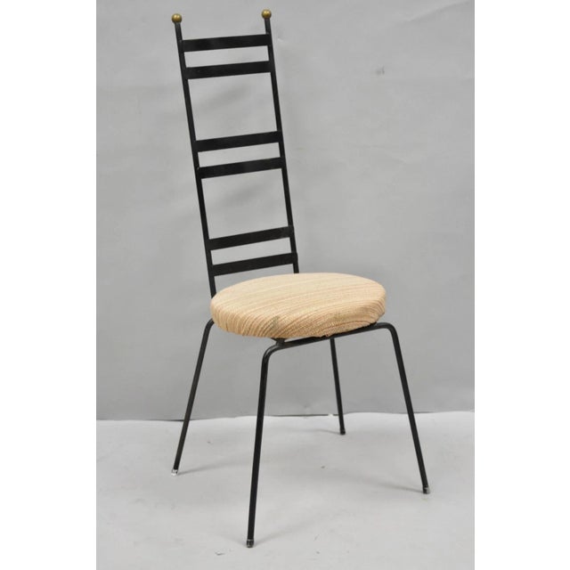 Vintage Arthur Umanoff Designed Mid Century Modern Wrought Iron Ladder Back Dining Side Chairs with Brass Finials - Set of...