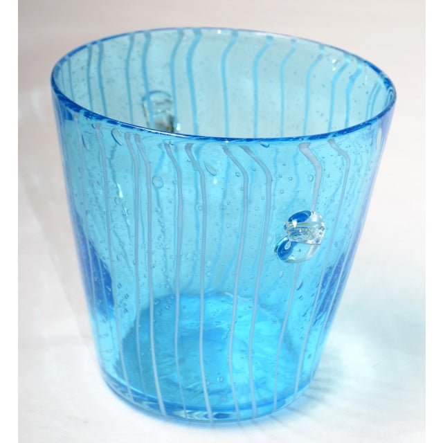 Mid-Century Modern 1970s Vintage Venini Style Blown Glass Light Blue White Wine Cooler Martini Ice Bucket Italy For Sale - Image 3 of 12