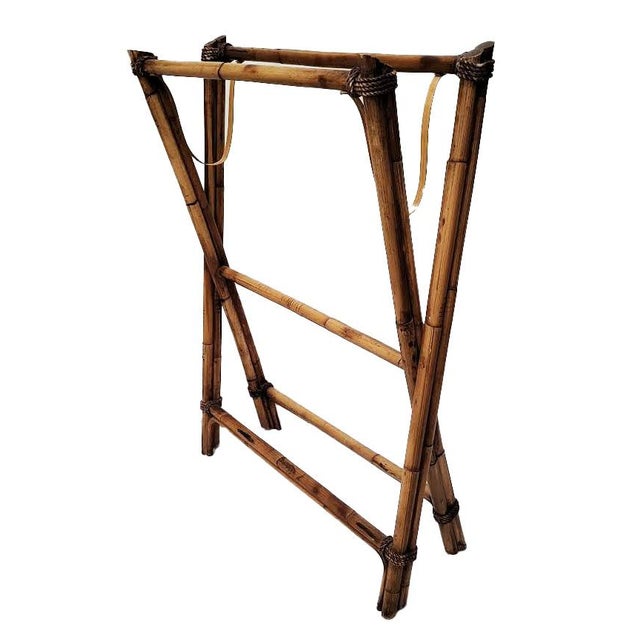 Vintage Palm Beach Chic Oversized Bamboo Folding Butler's Tray Cocktail Table With Rope Detail For Sale - Image 4 of 9