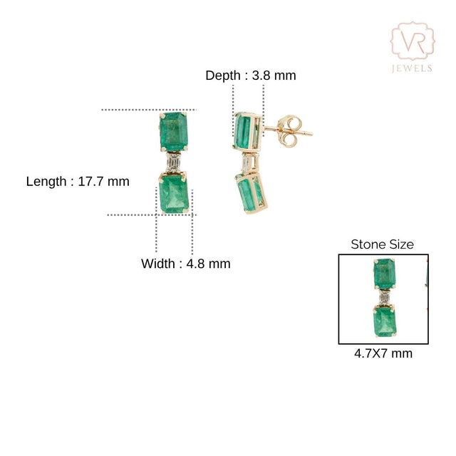 3.76 Ct Emerald & Diamond Art Deco Drop Earrings in 14k Yellow Gold- A Pair For Sale - Image 11 of 15